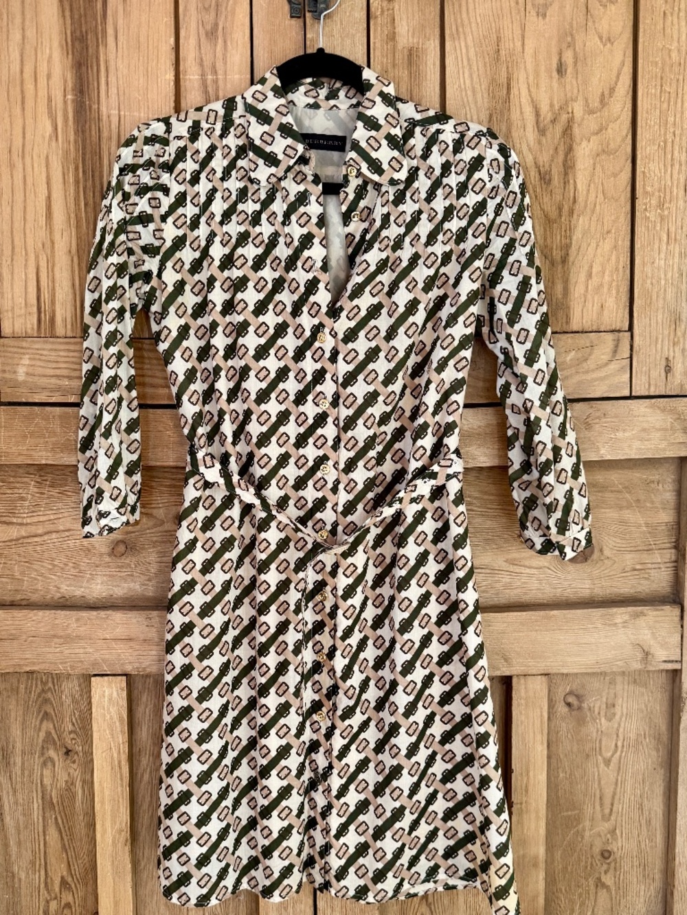BURBERRY Cotton Silk Shirt Dress Buttons 3/4 Sleeve Belt Lined Italy Sz 38 Small